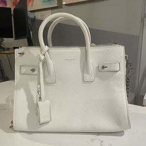 YSL Baby sac de jour in white grained leather